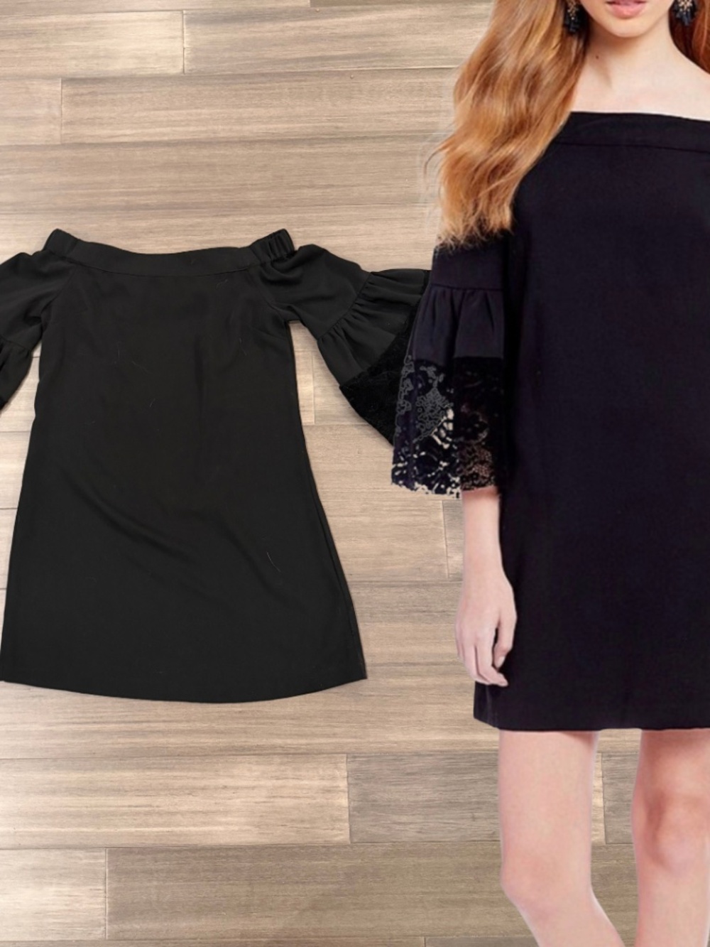 Skies Are Blue Black Off Shoulder Velvet Detail Shift Dress Size Small